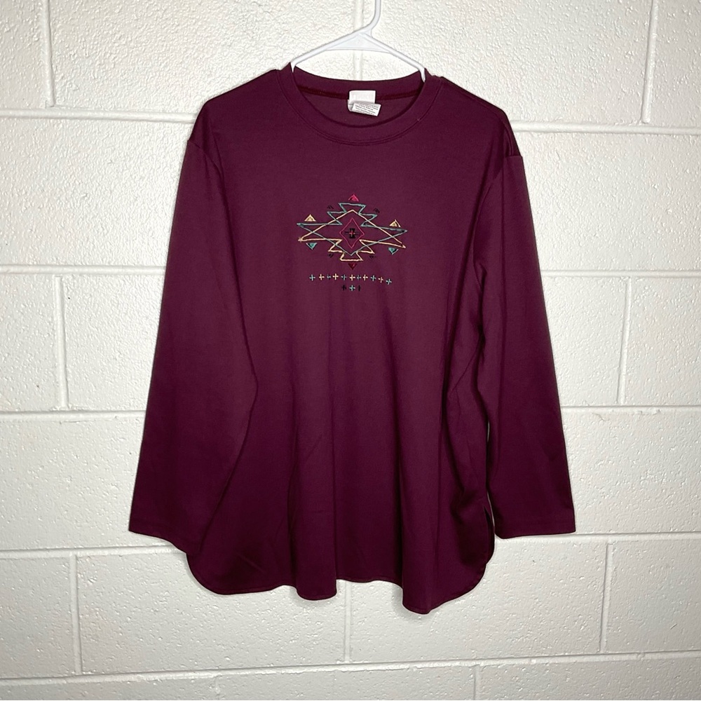 < Vintage Links Aztec Embroidered Long Sleeve > - Picture 1 of 4